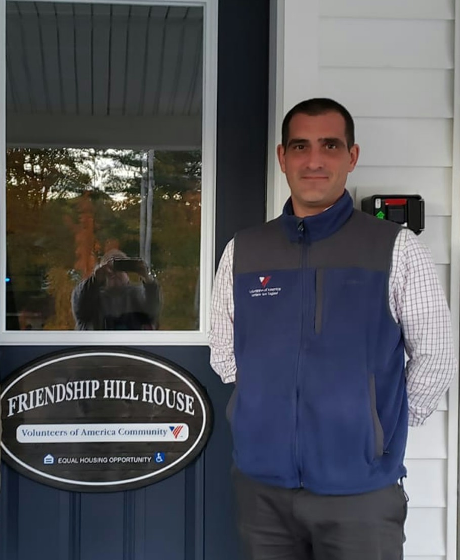 VOA Northern New England's Vice President of Housing, Travis, just outside the wonderful Friendship Hill House!