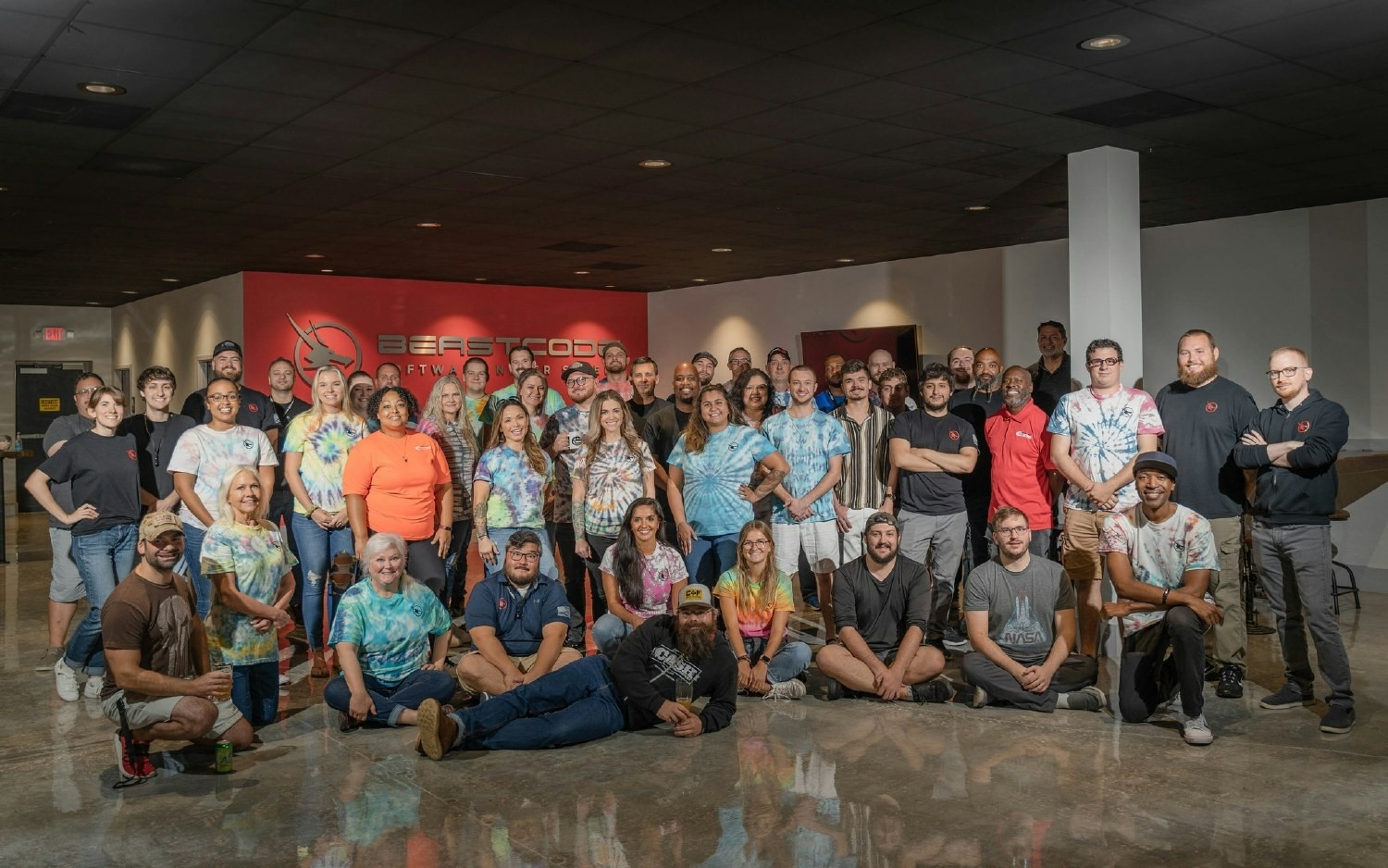 Beasts showing off their custom shirts they created during our family friendly tie-dye party hosted by Beast Code