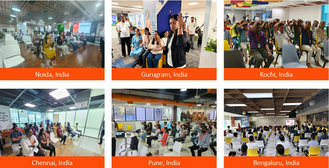 EXL Celebrating the International Yoga Day in our offices in the Americas, Europe and Asia.
