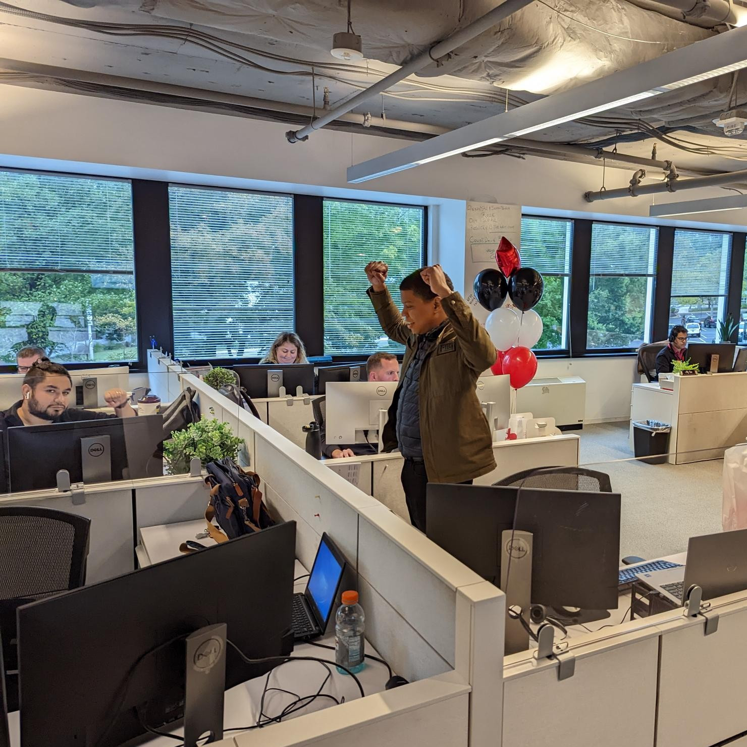 Celebrating a win at the office.