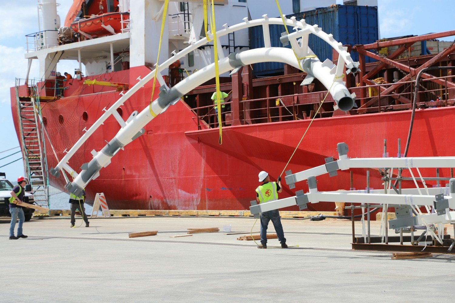 Unloading amusement park pieces