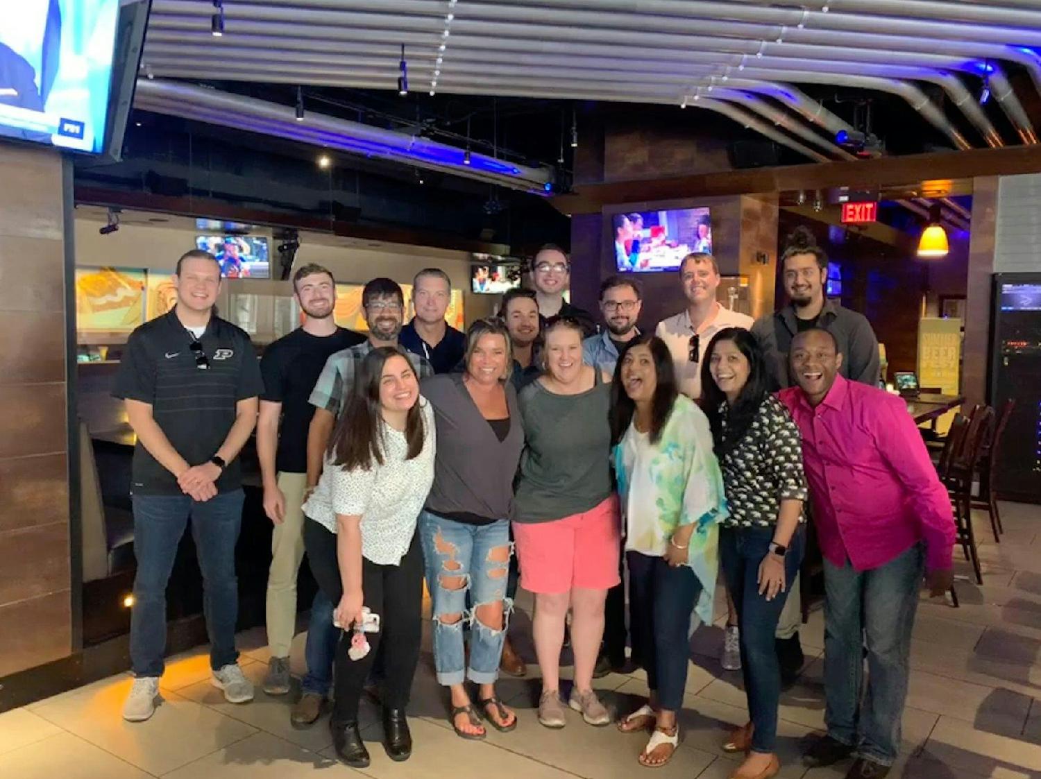 The marketing and sales department after a team-building scavenger hunt in Indianapolis. 