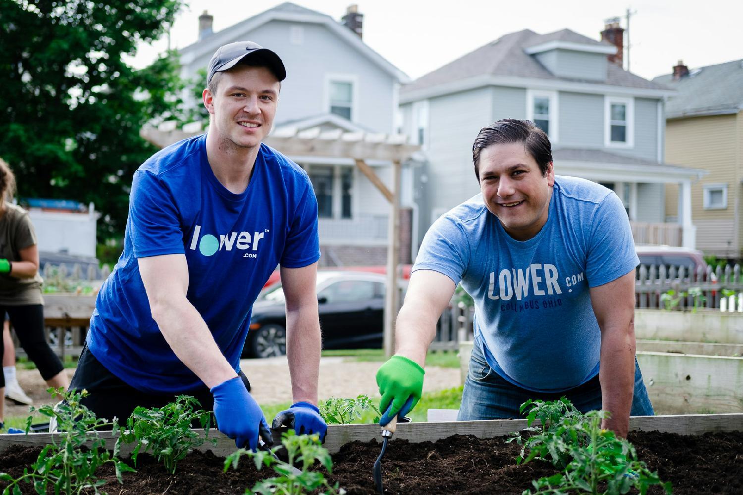 The Lower.com team helps Nationwide Healthy Homes plant a garden in an underserved neighborhood in Columbus, Ohio.