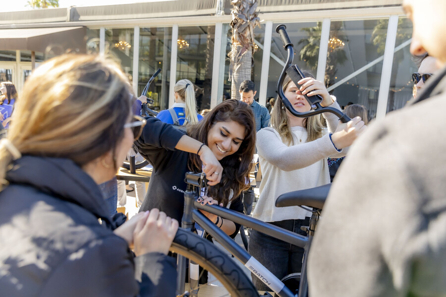 Volunteering to build bicycles for the Long Beach YMCA. 