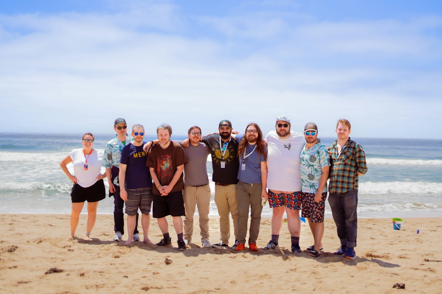 Merit employees enjoying a beach day at our yearly Camp Merit. 
