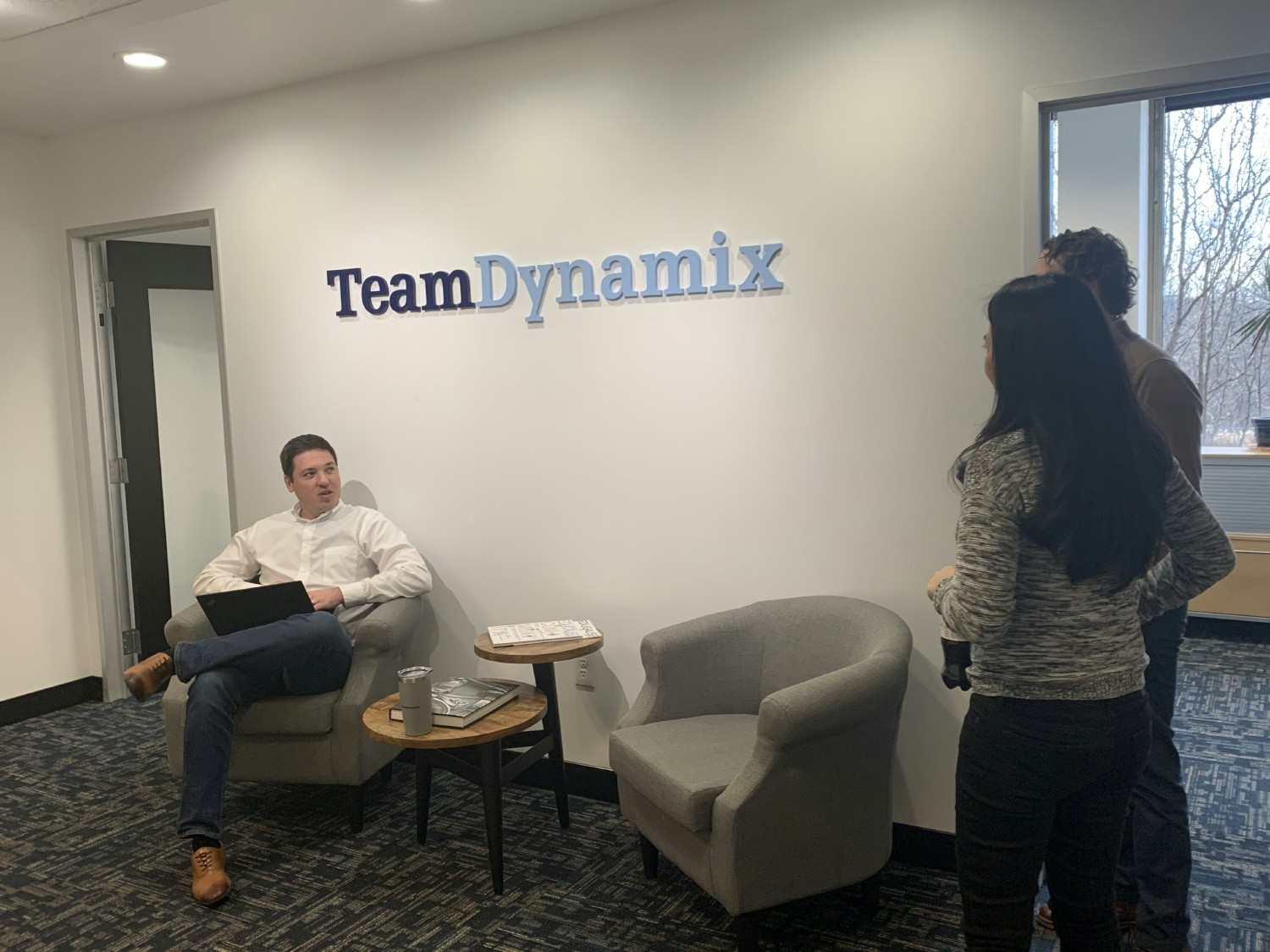 TeamDynamix employees catching a break between sessions of company's All-Hands meeting in January 2020