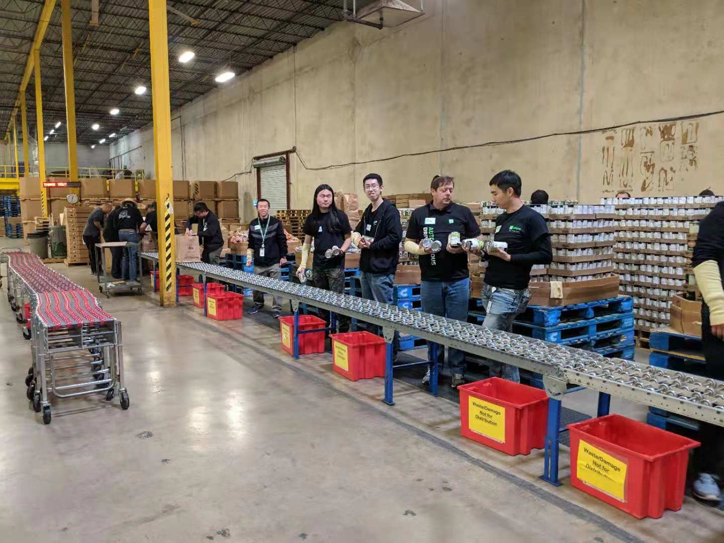 Volunteering at the food bank. 