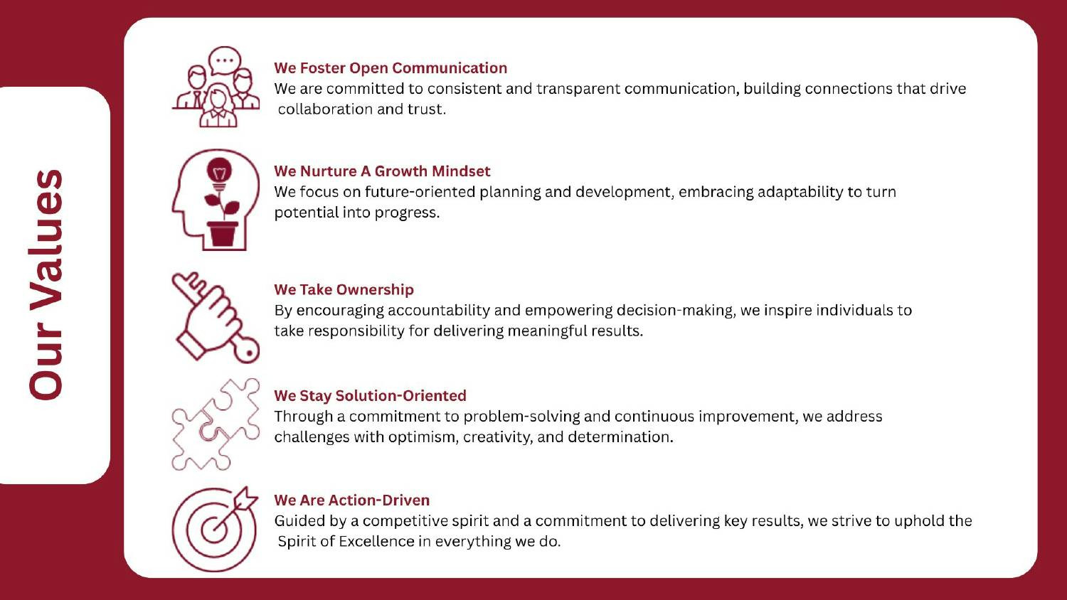 Aligned with RWMIC's mission and strategy, our core values guide company culture, expectations & interactions.