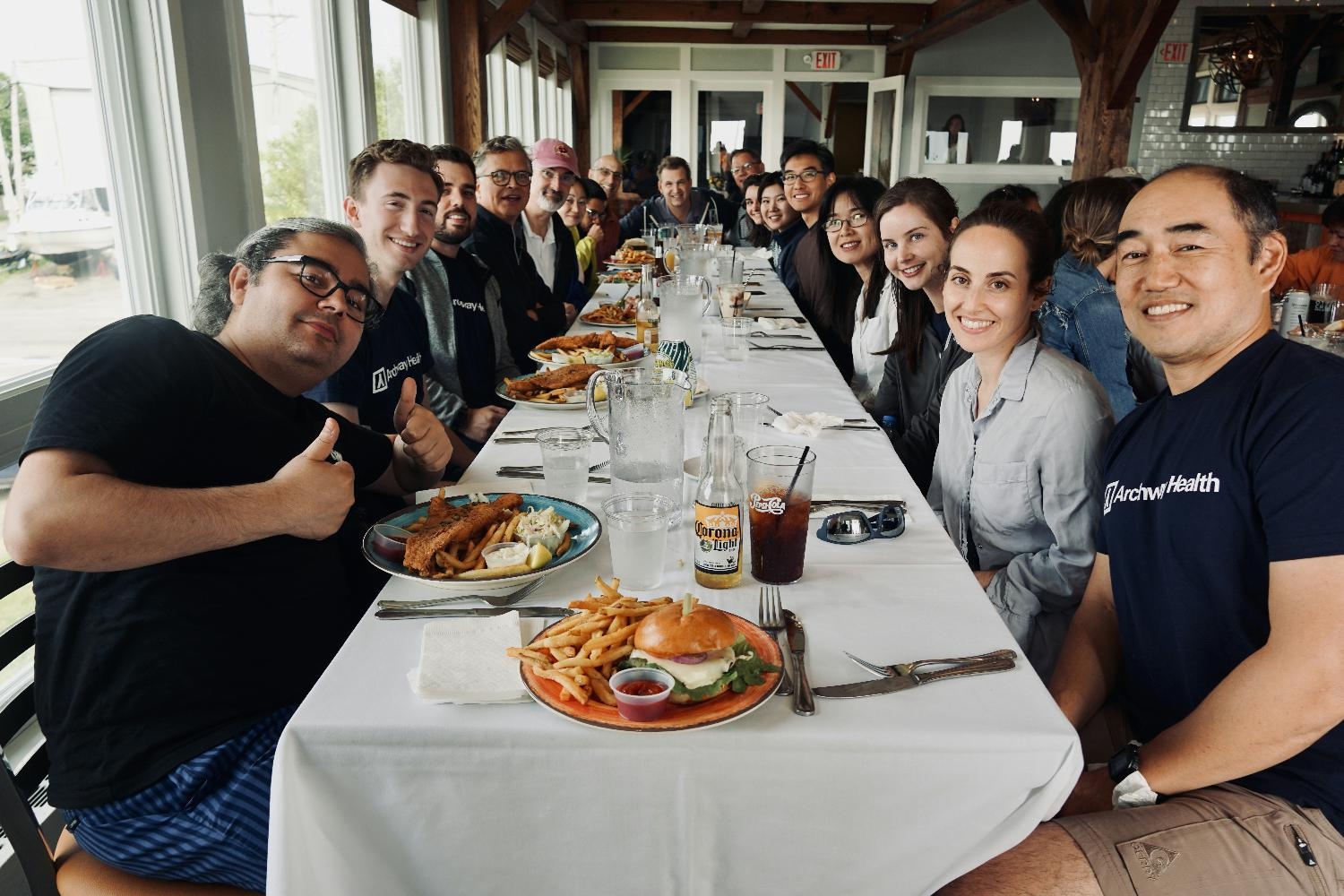 Enjoying a team lunch in Hull after a boat ride across the harbor.