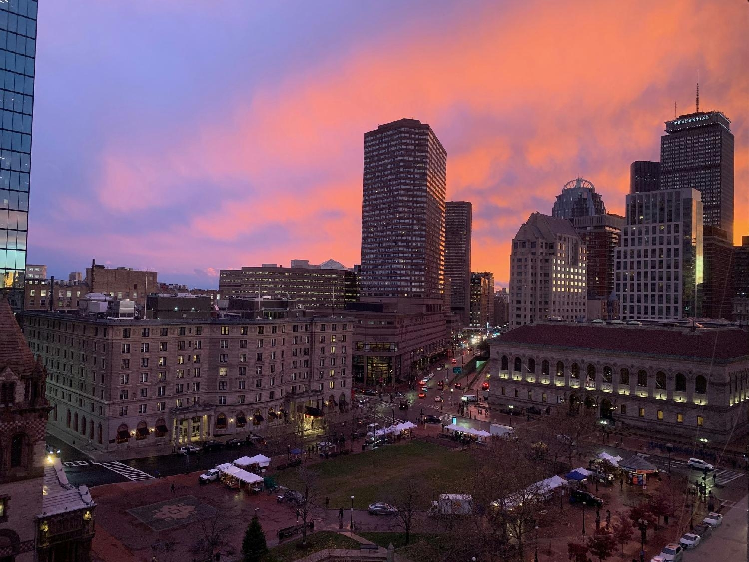 Sunset over the farmer's market in Copley Square outside the Boston office. We love our lunch options!