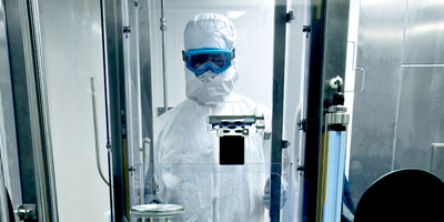 One of our employees in a clean room