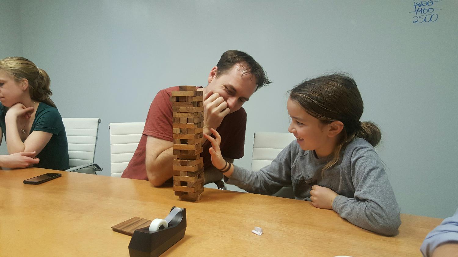 An intense Jenga matchup between Tate and Vita (daughter of an AnLarian). We're family-friendly in policy and practice. 