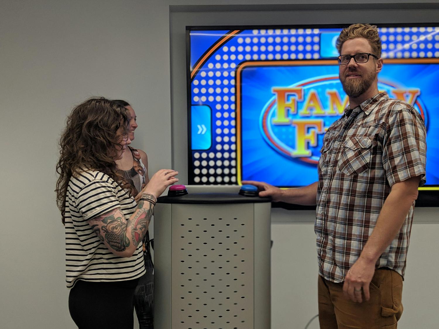 Here our Communications Designer Becki faces off with Technical Lead Pearson in a Family Feud style match-up.