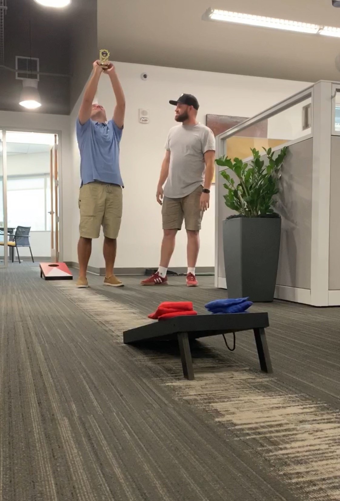 We work hard at Strata, but we do it while having a ton of fun.  Current cornhole champ is Nate, one of the owners.  
