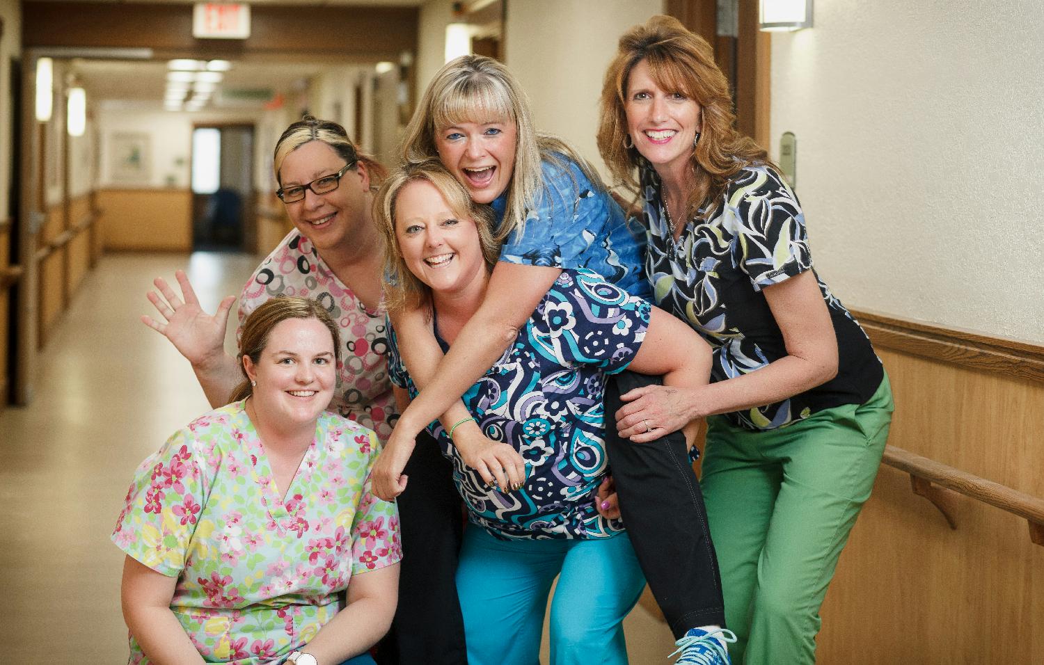 Caregivers enjoy the camaraderie at work.