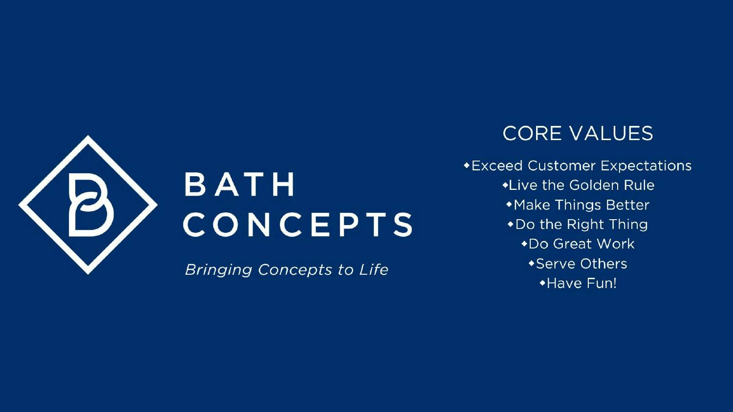 The Core Values of Bath Concepts Industries, LLC