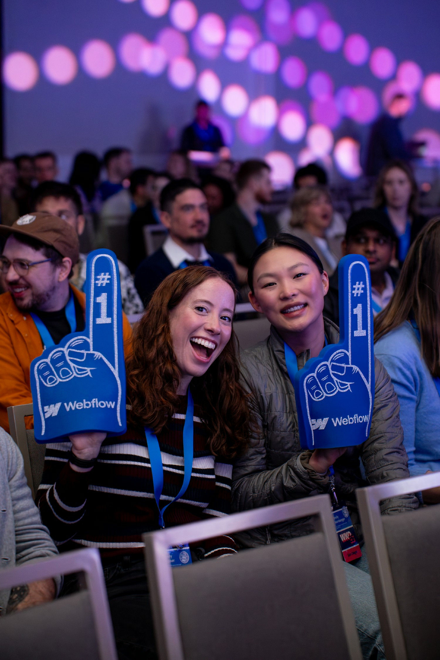 Team members showing their Webflow team spirit at our company kickoff in San Diego, California.