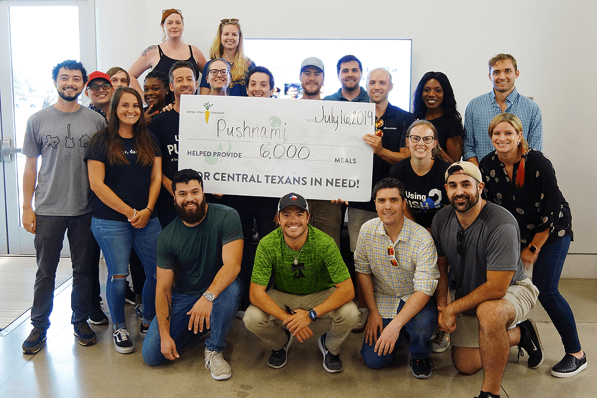 Pushnami gives back! The whole company volunteered at the Central Texas Food Bank. 