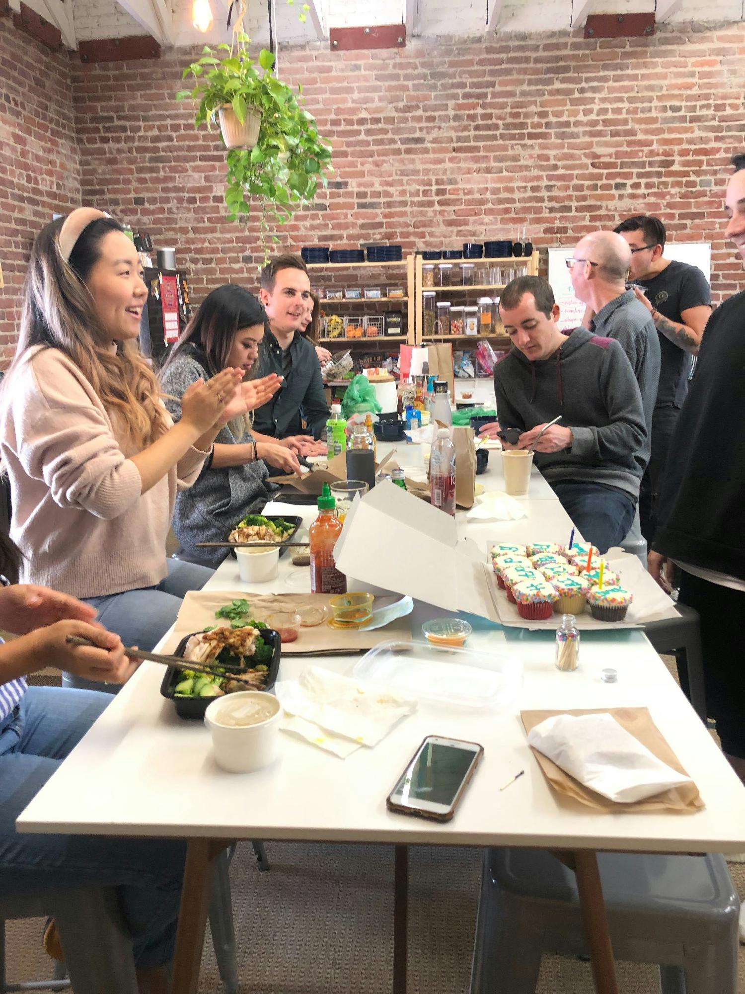 We're a close-knit team and lunch is a lively affair. 