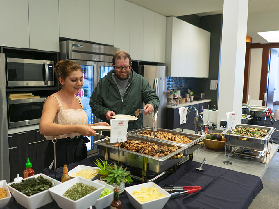 Weekly catering for lunch with vegan and gluten free options.