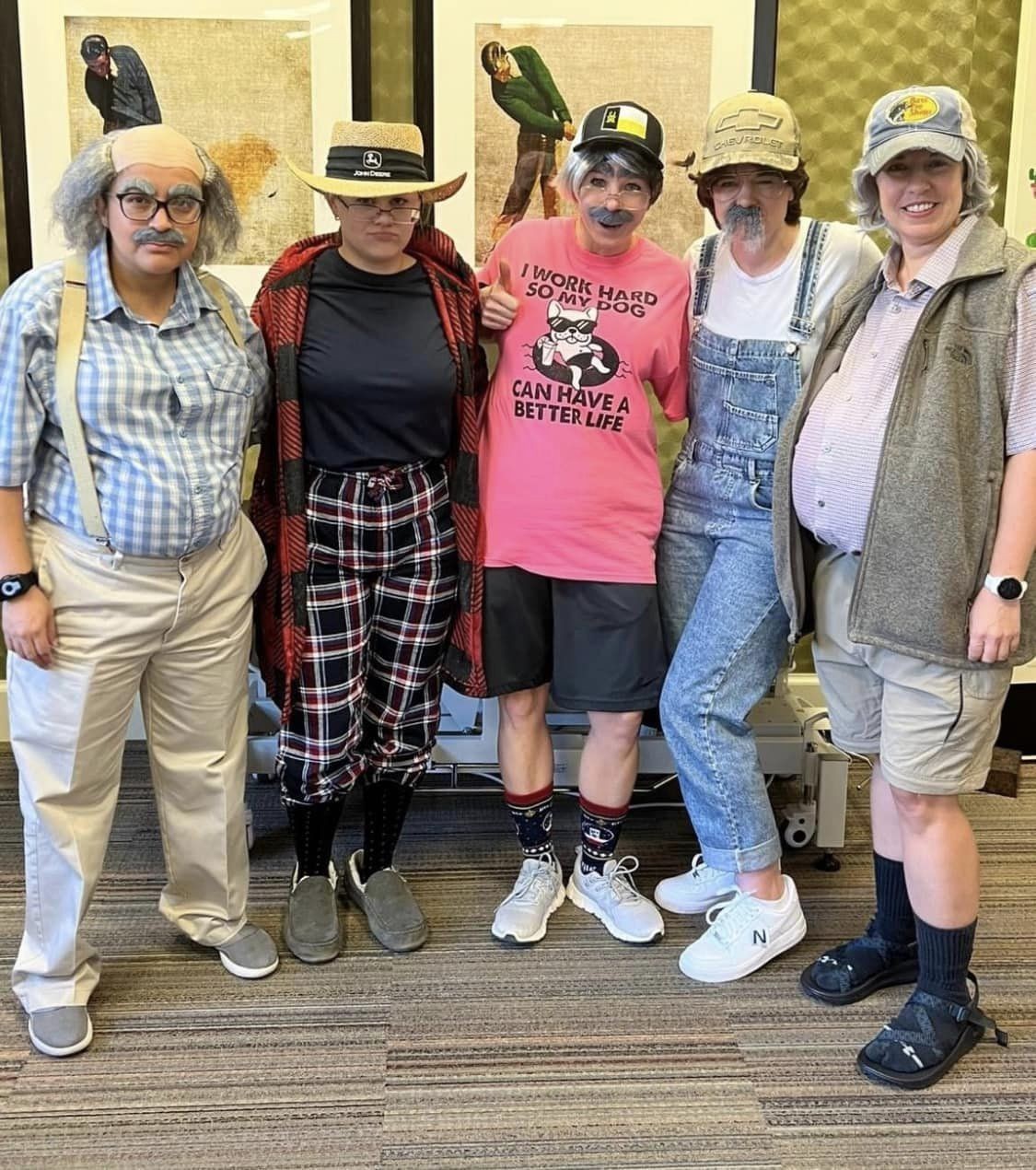 Halloween - dressing up as seniors got a laugh from our residents!