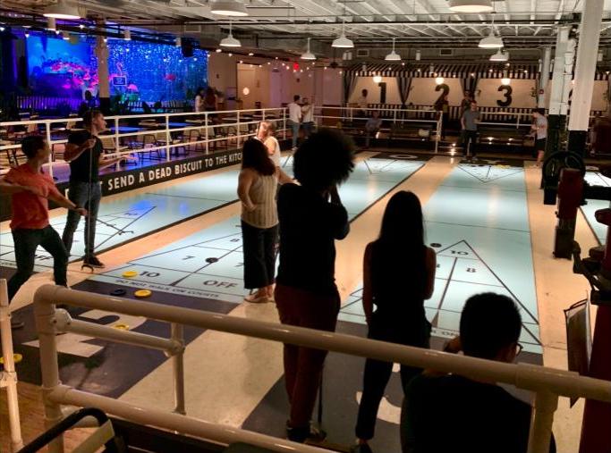 A team outing to Royal Palms, the Brooklyn shuffleboard bar