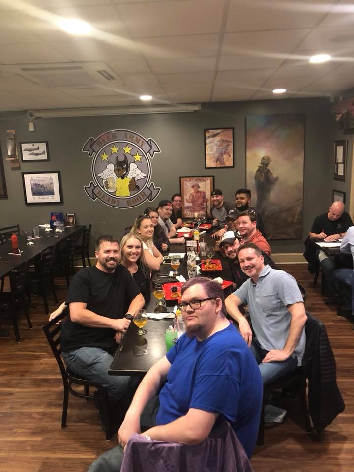 Part of the team getting together for dinner.