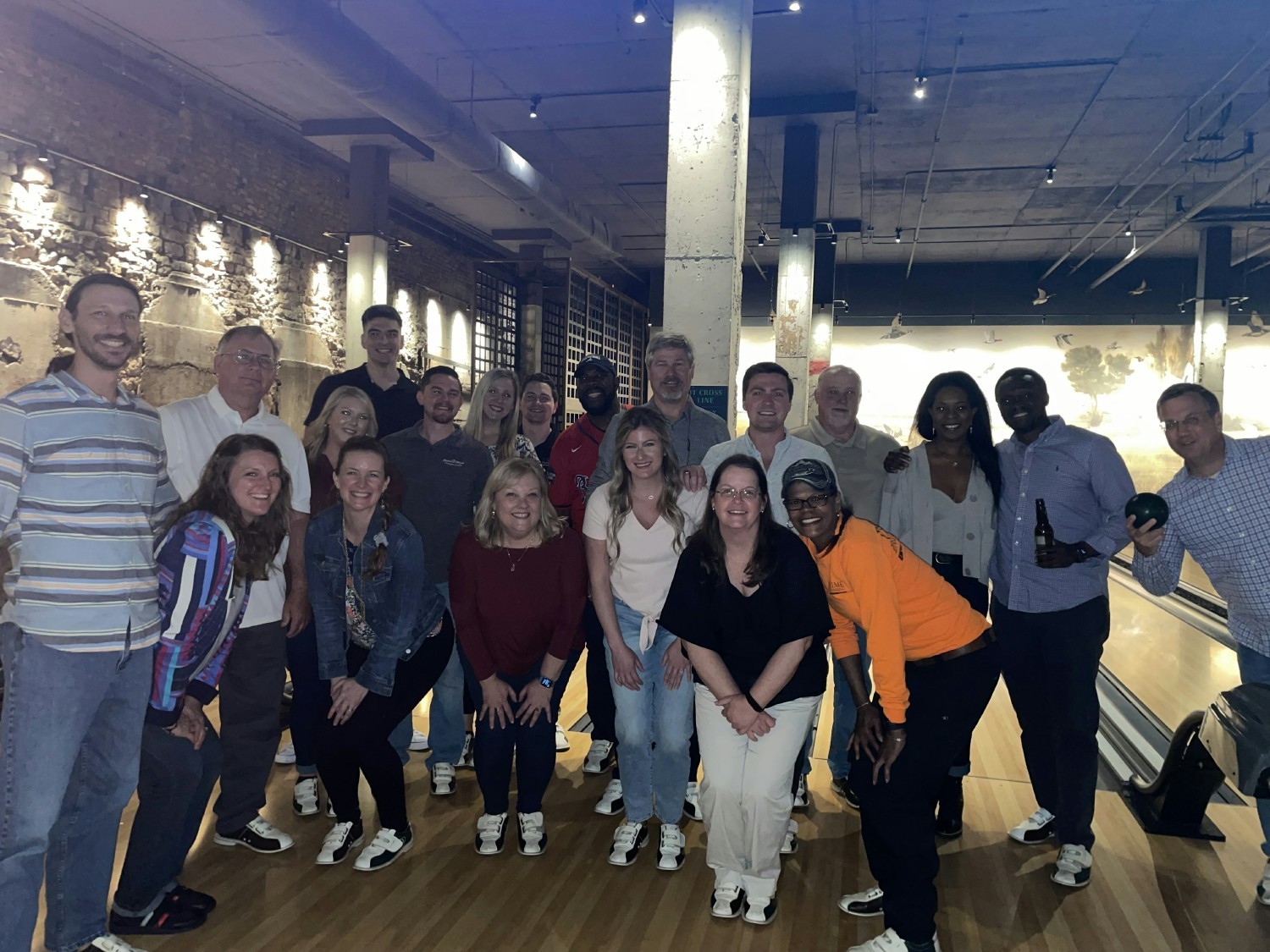 Team outing for an evening of duck bowling