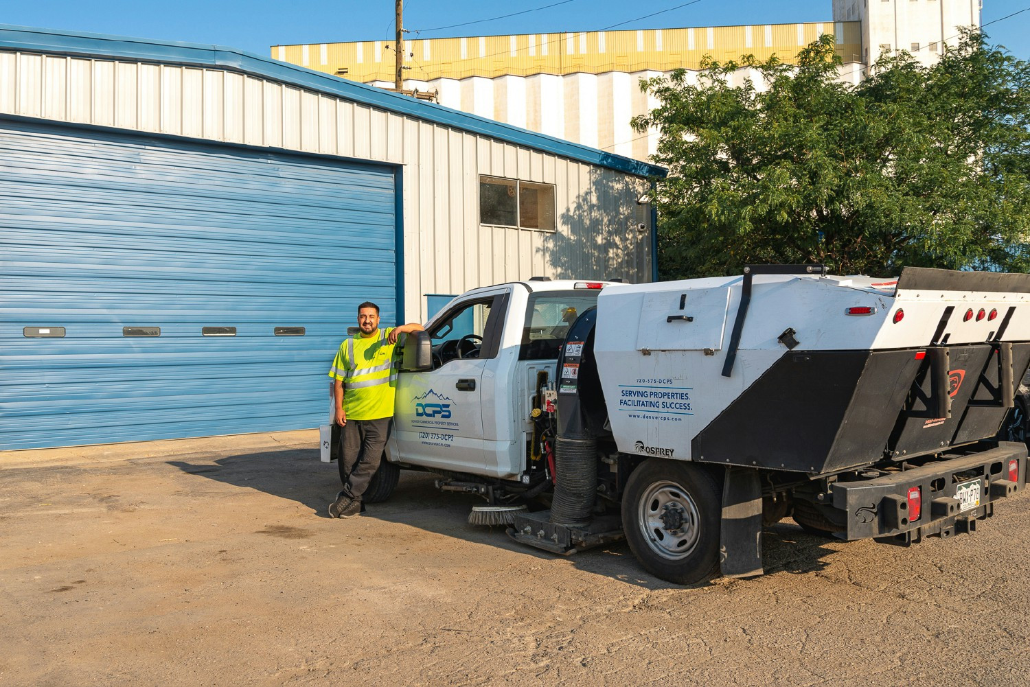 Sweeping truck at shop