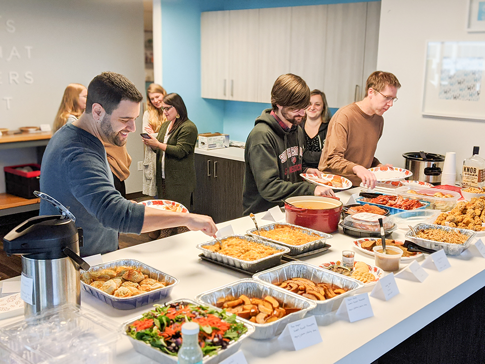 ShootProof enjoying catered team lunch in the office