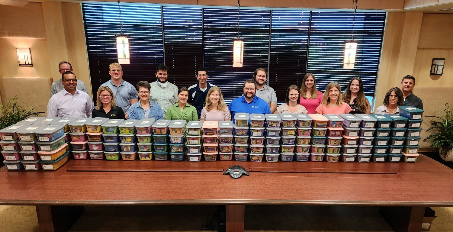 Staff members come together every year to collect and create Jared Boxes, which will all be donated to local hospitals.