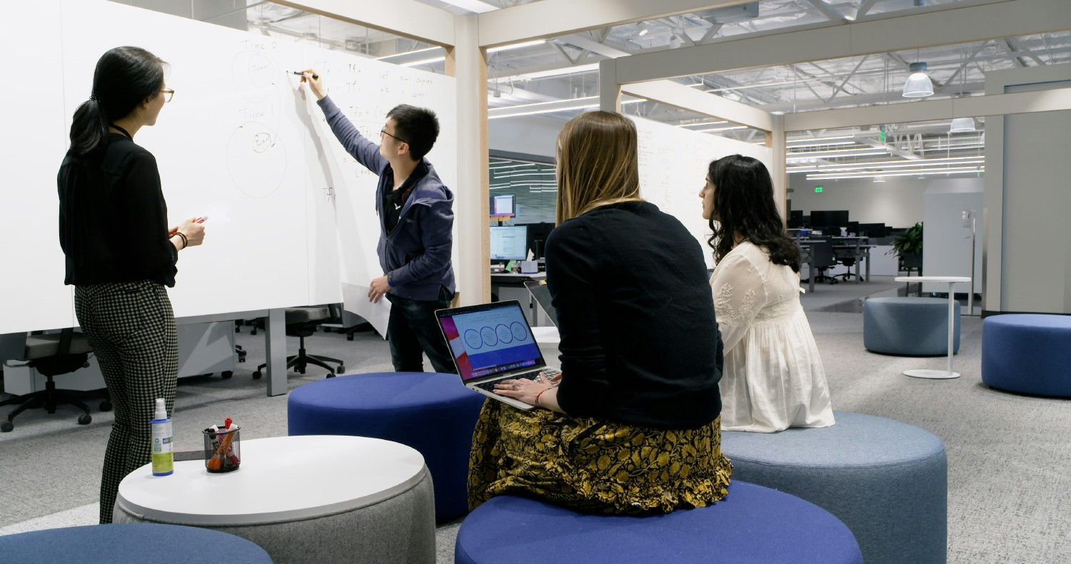 Our employees map out project plans in one of our open floorplan collaboration spaces.