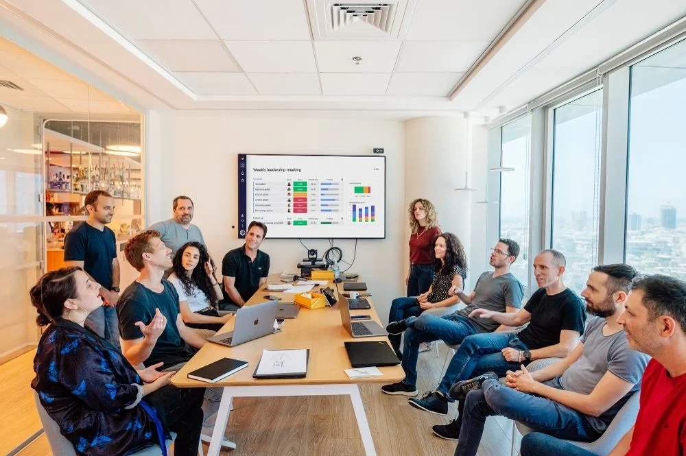 The monday.com leadership team at a weekly meeting in Tel Aviv.