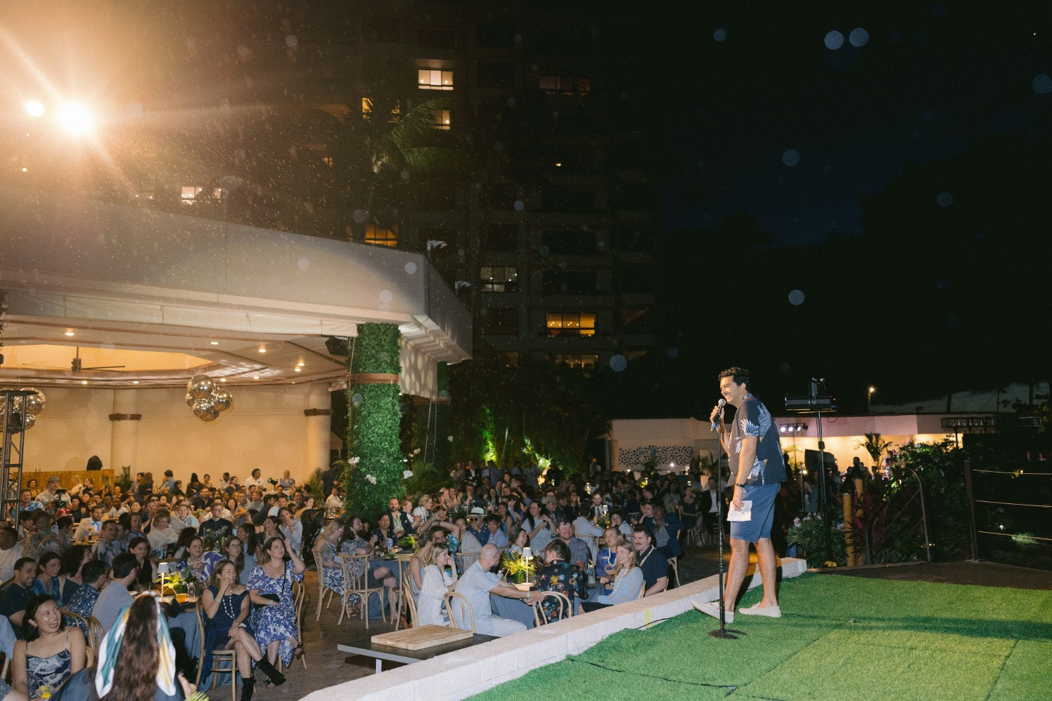 Our CEO giving a welcome speech at our company offsite in Maui