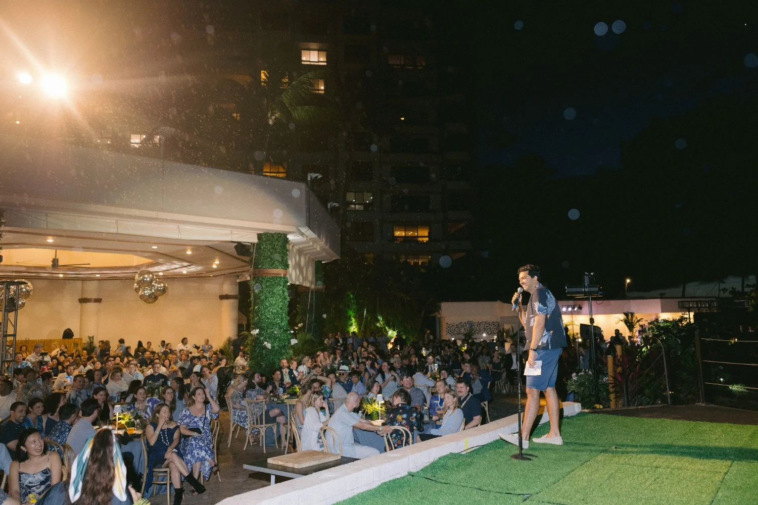 Our CEO giving a welcome speech at our company offsite in Maui