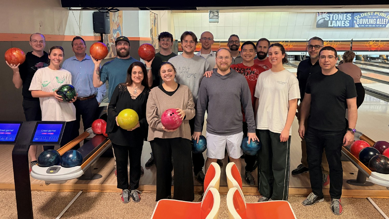We enjoy opportunities for friendly competition outside of work, like Hixson's bowling league.