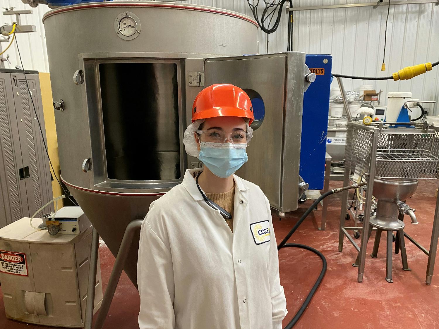 Our Senior R&D Specialist Sabrina running the pilot spray dryer 