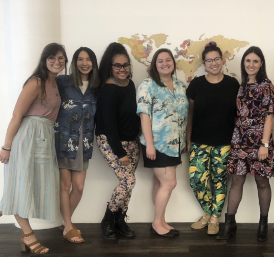 Members of the Scratch team dressed up for a Hawaiian-themed happy hour.