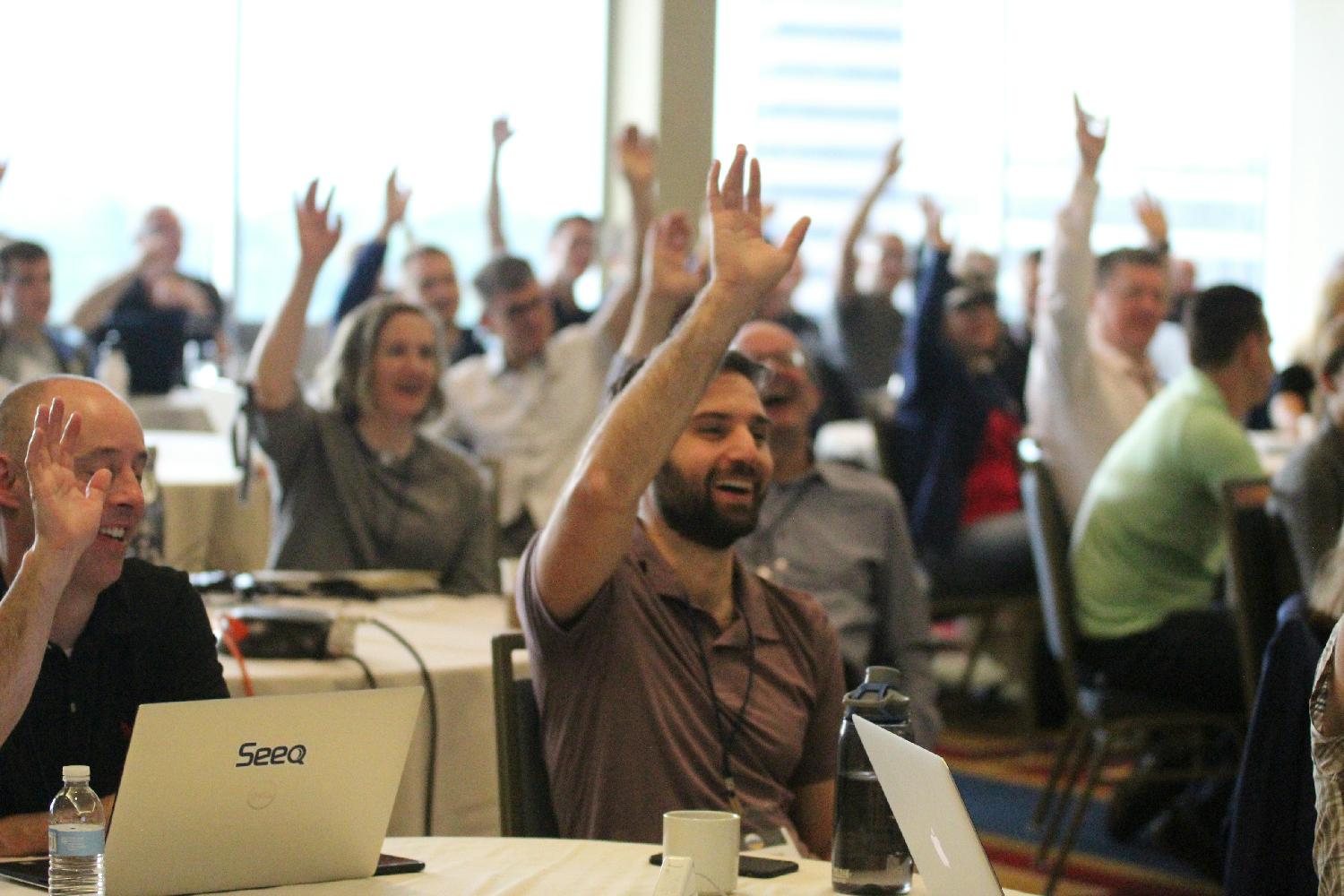 Seeqers chime in a response during a presentation about health and longevity by the Blue Zones team.