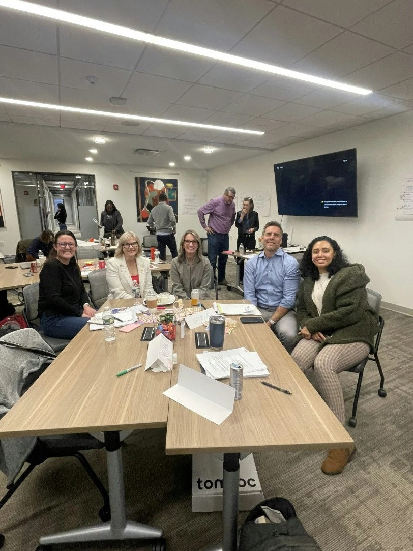 Collaborating during a brainstorming session.