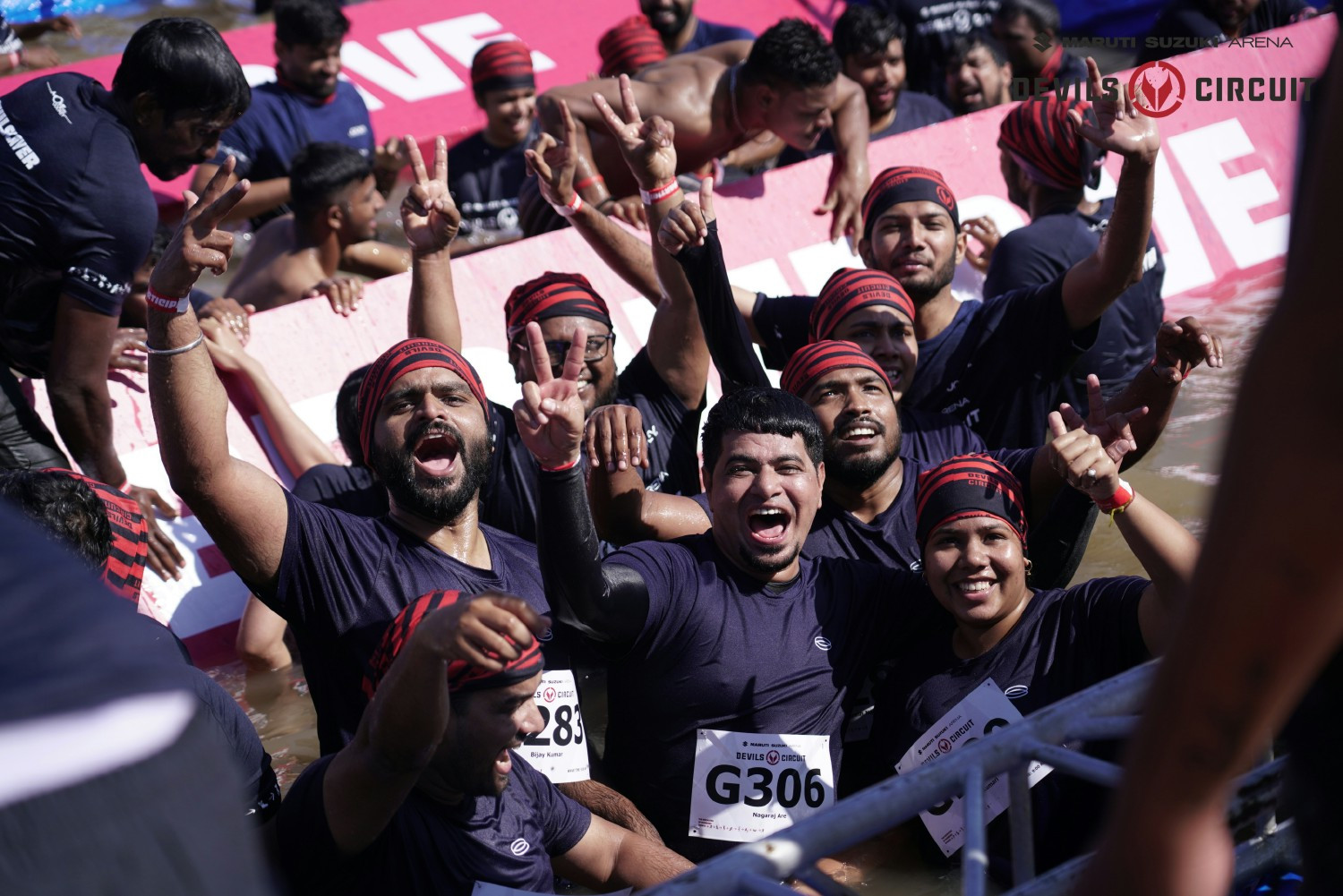 India team members take on a fitness challenge together. 