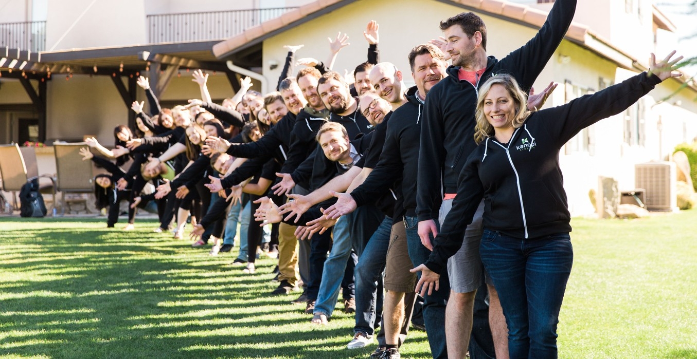 CEO Anne Stefanyk in the front of the Kanopi team at our January 2019 retreat. 