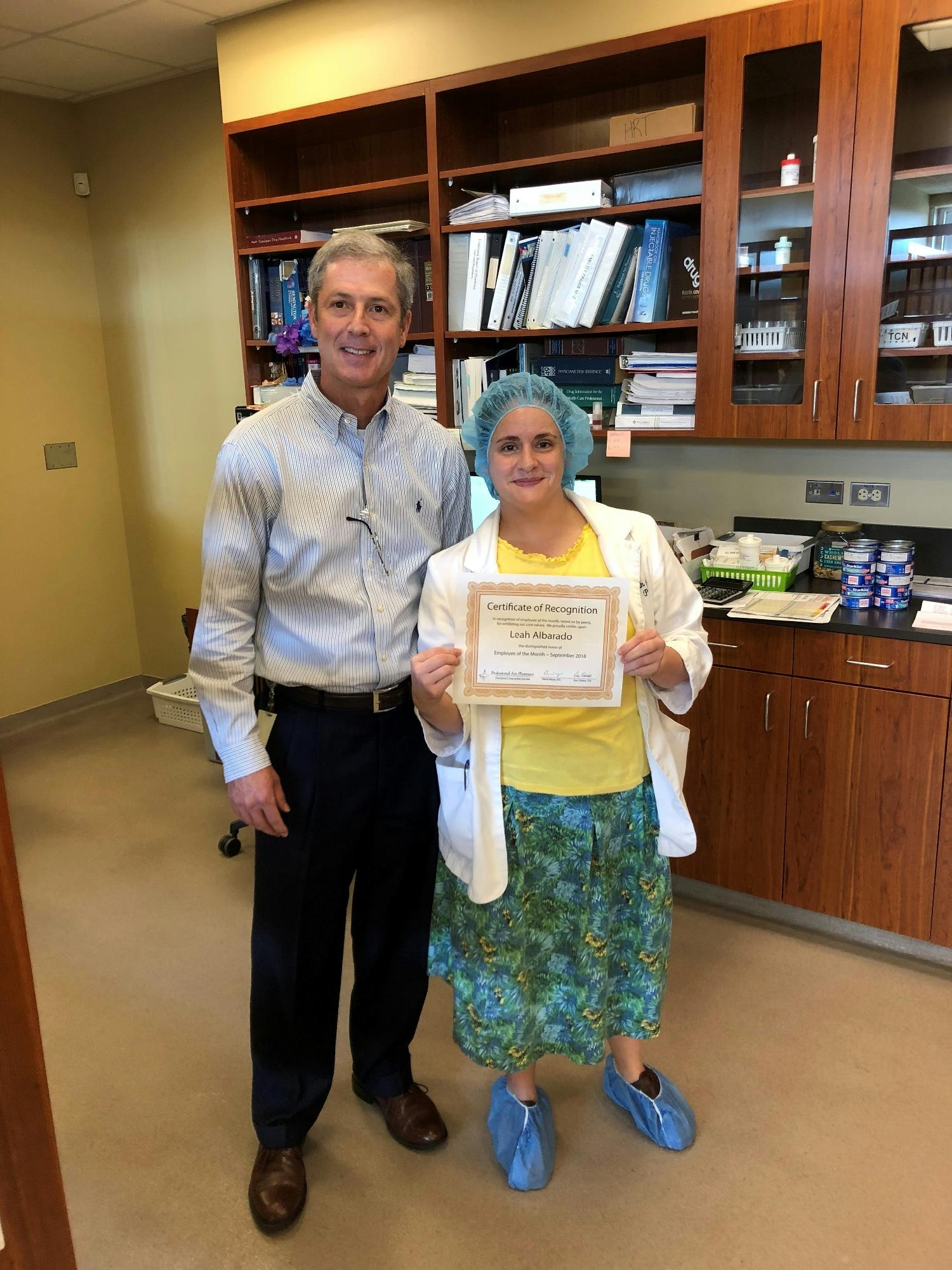 One of our Owners recognizing our Lab Director as Employee of the Month was is voted on by her peers.
