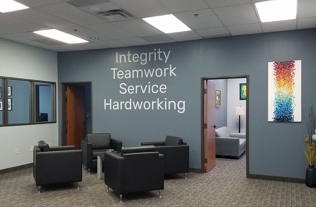 Office interior with core values 