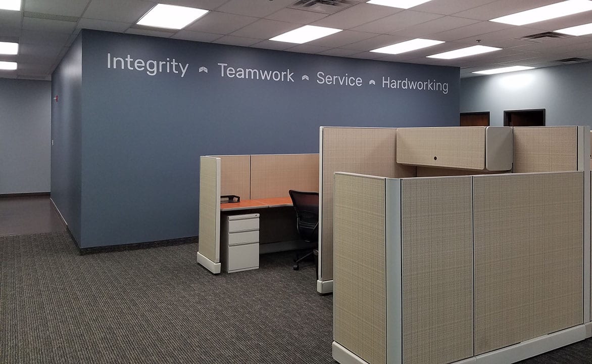 Sales team area with core values