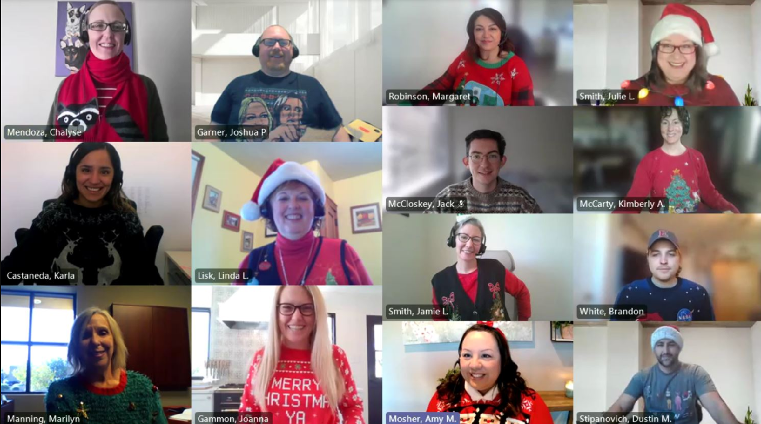 The HR team spending the holidays together virtually.