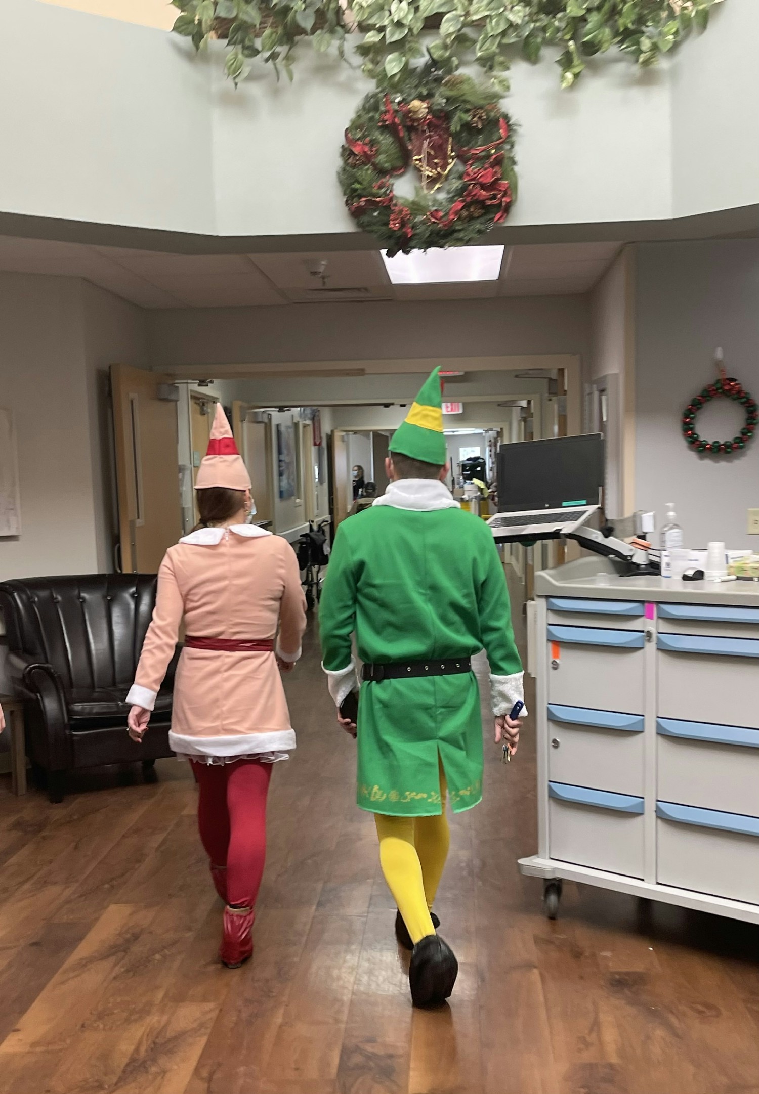 Caregivers spreading holiday cheer in one of our festive skilled nursing centers.