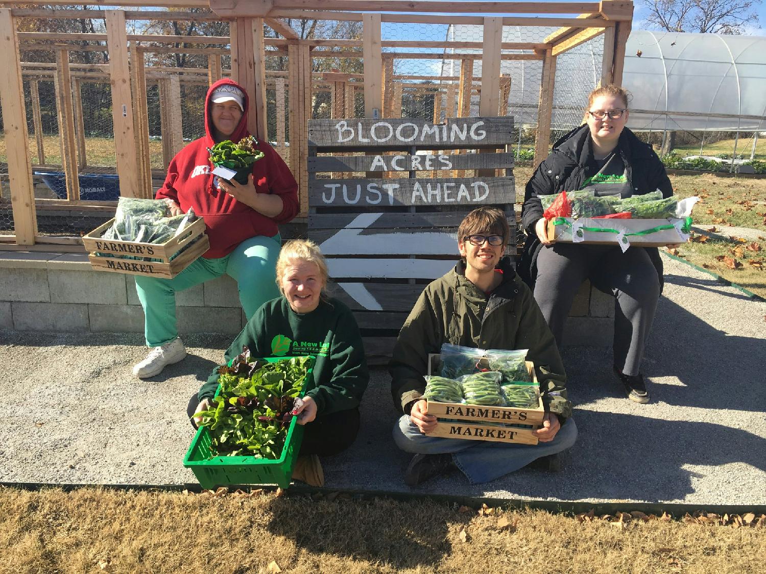 A New Leaf delivers produce to the community at large from Blooming Acres where they plant, care for, and harvest.