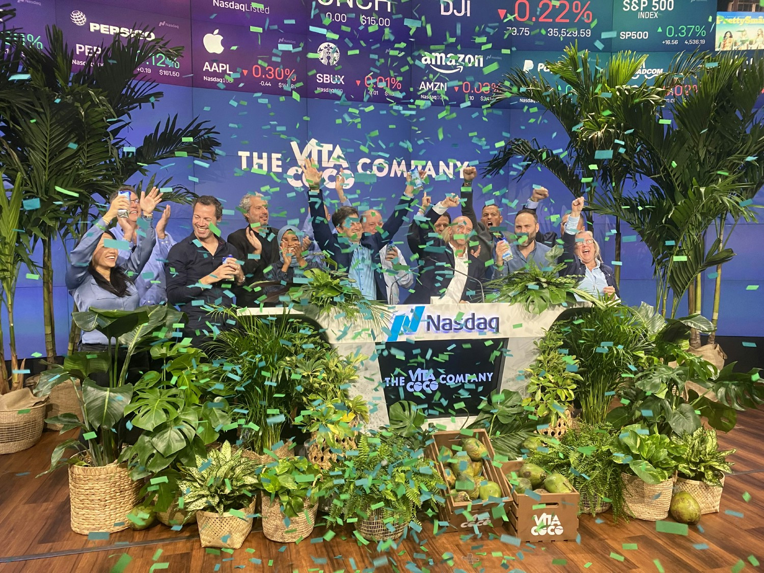 US employees celebrating The Vita Coco Company IPO, 2021