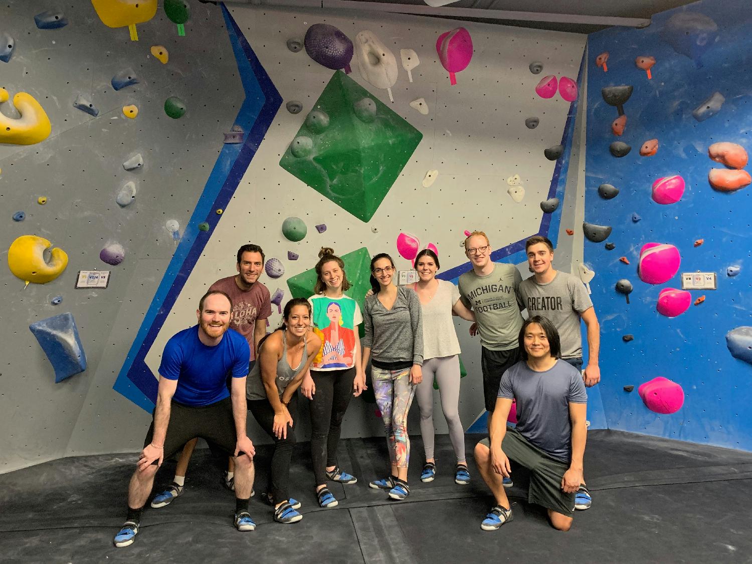 CB4 encourages team building by sponsoring healthy activities. Here's the US team bouldering together at Central Rock!